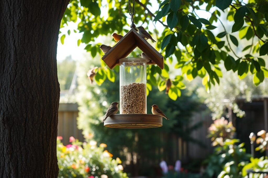 bird feeder in a backyard